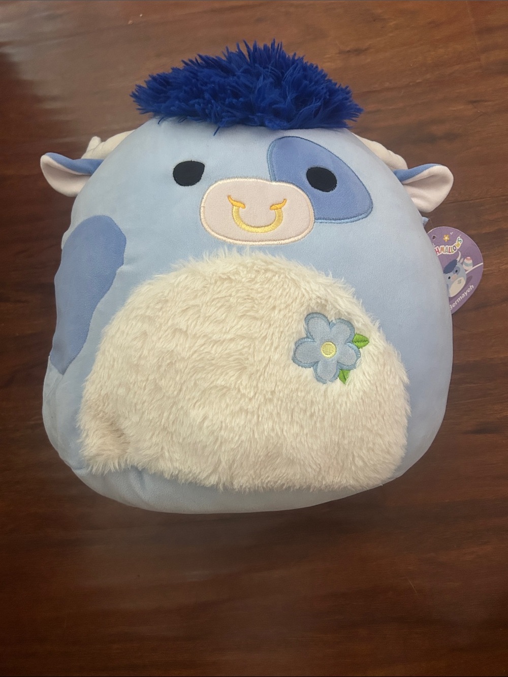 Blue Cow Squishmallow with Flower